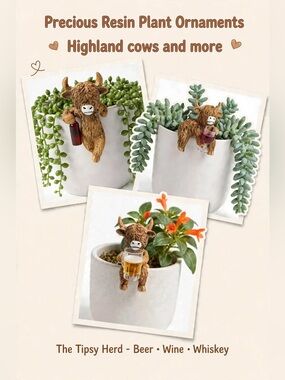 Precious Resin Plant Ornaments - Highland Cows & More 🐮🌿